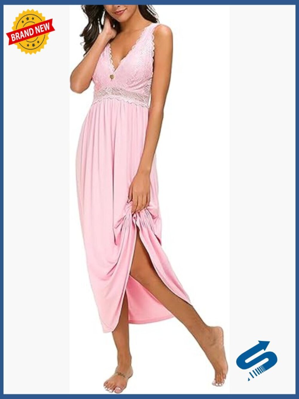 Women's Long Floral Lace Nightgown Chemise Full Slip Silky Elegant Sleepwear
